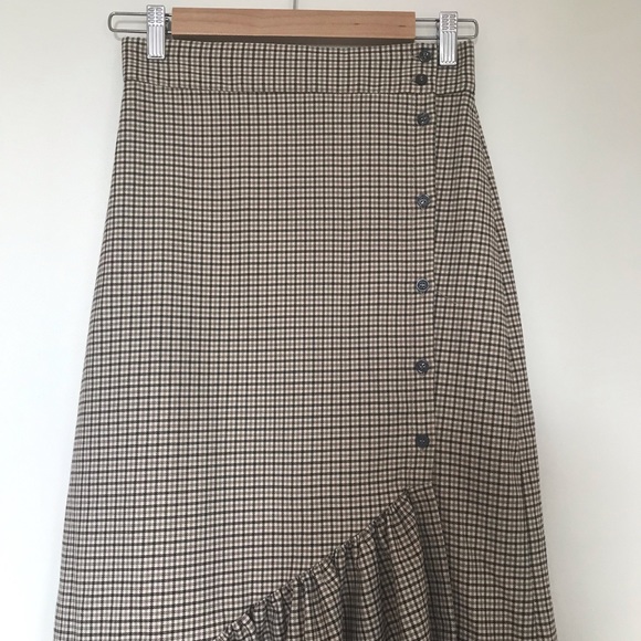 Zara Woman Sml High Waisted Button Side Fishtail Asymmetrical Skirt Plaid - Picture 3 of 11